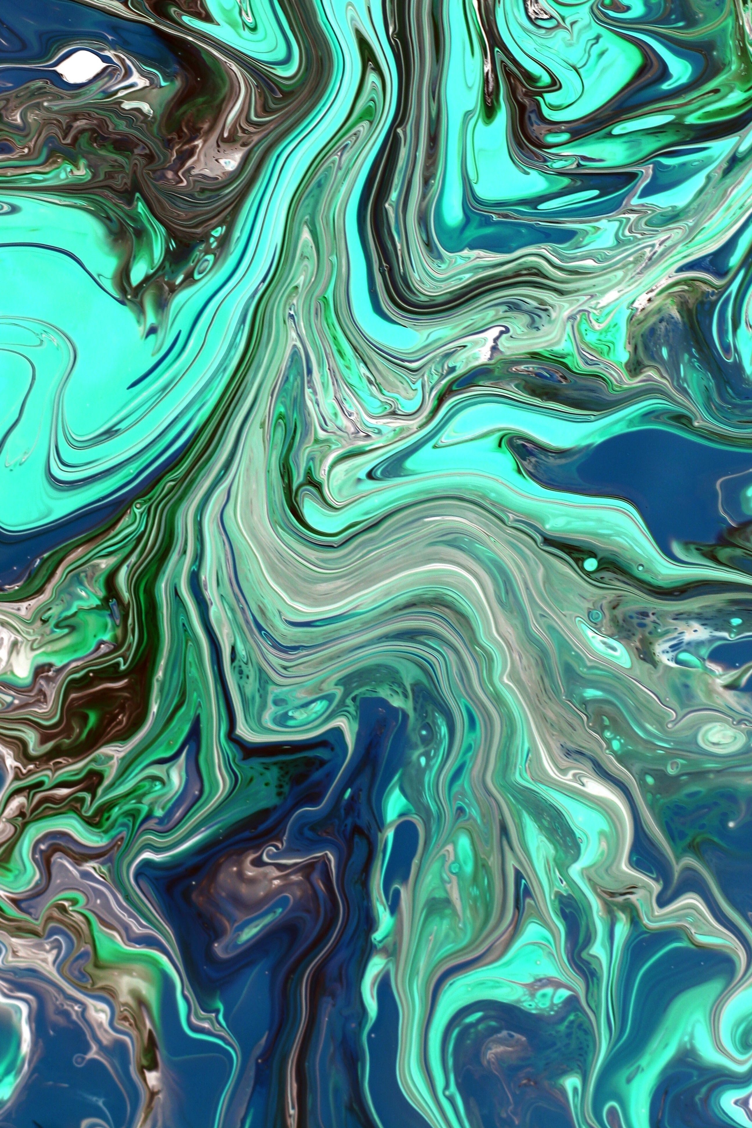 Abstract Acrylic Pour Art with Turquoise Swirls · Free Stock Photo