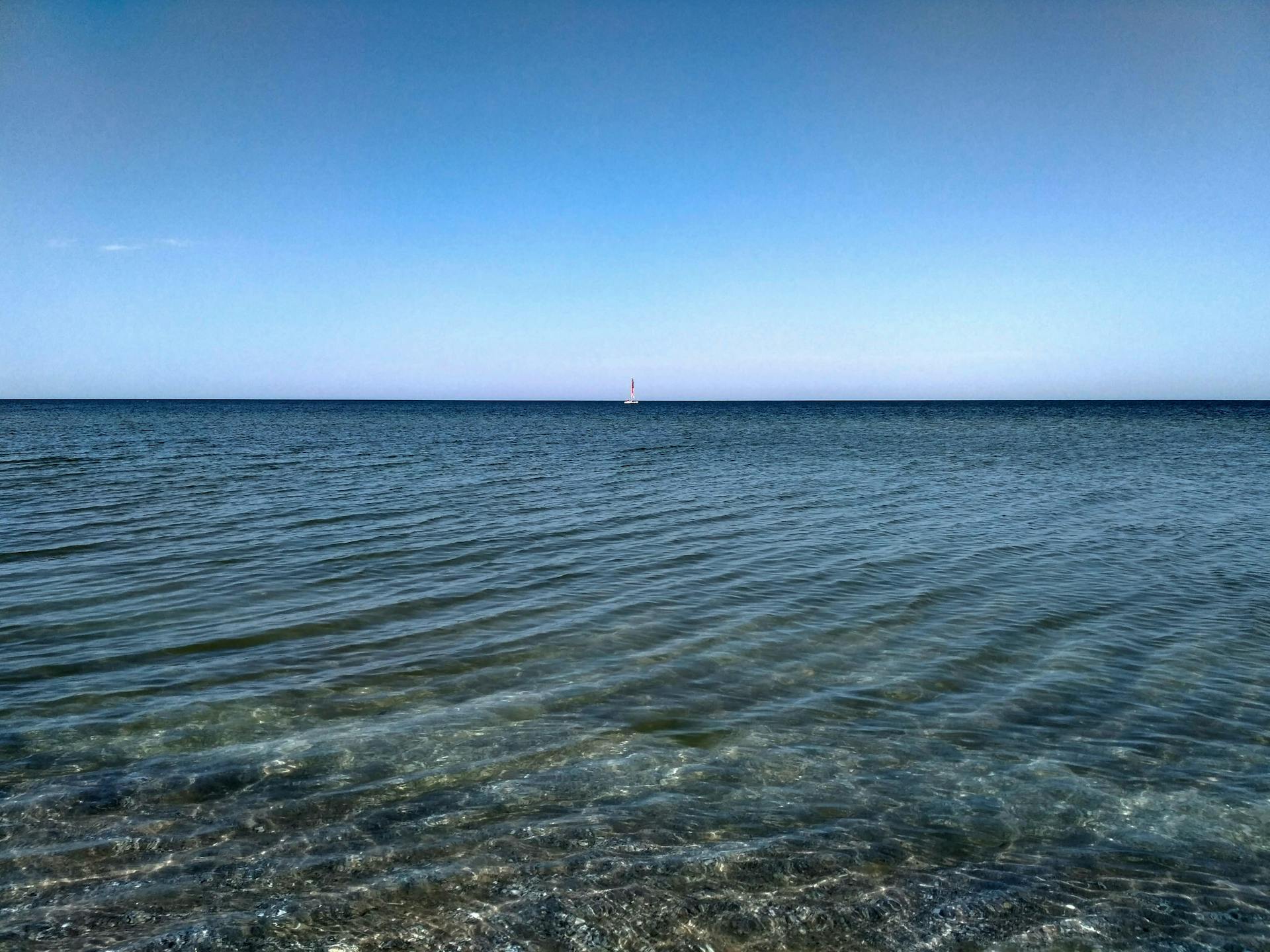 Calm Black Sea waters under a clear blue sky with horizon view, peaceful and serene.