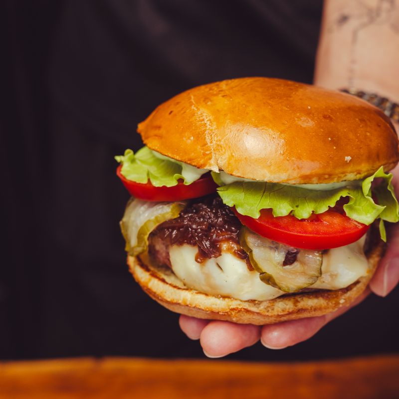 Easy Beef Burgers with Melted Swiss Cheese and Tomato