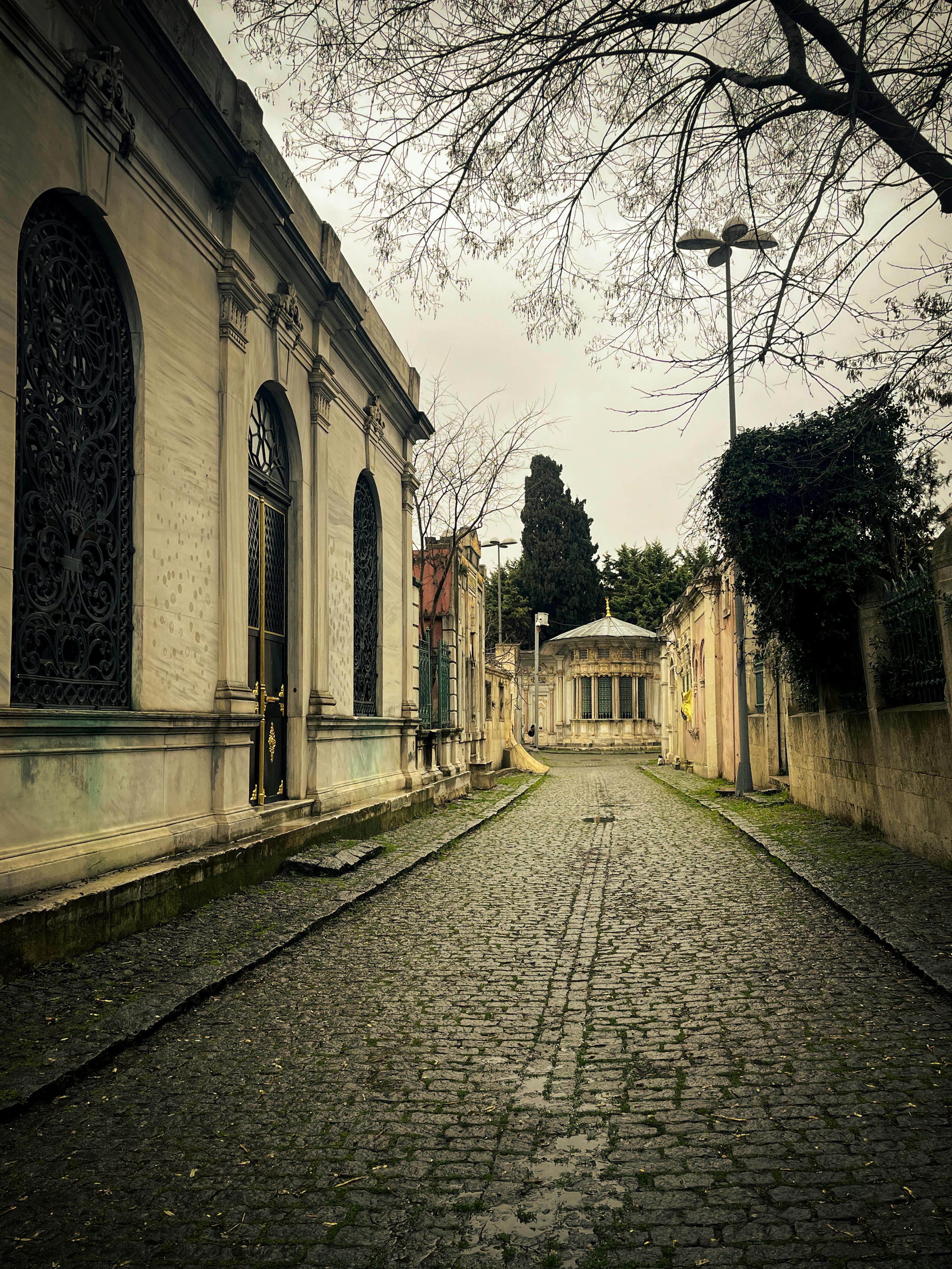 historic cobblestone street in istanbul