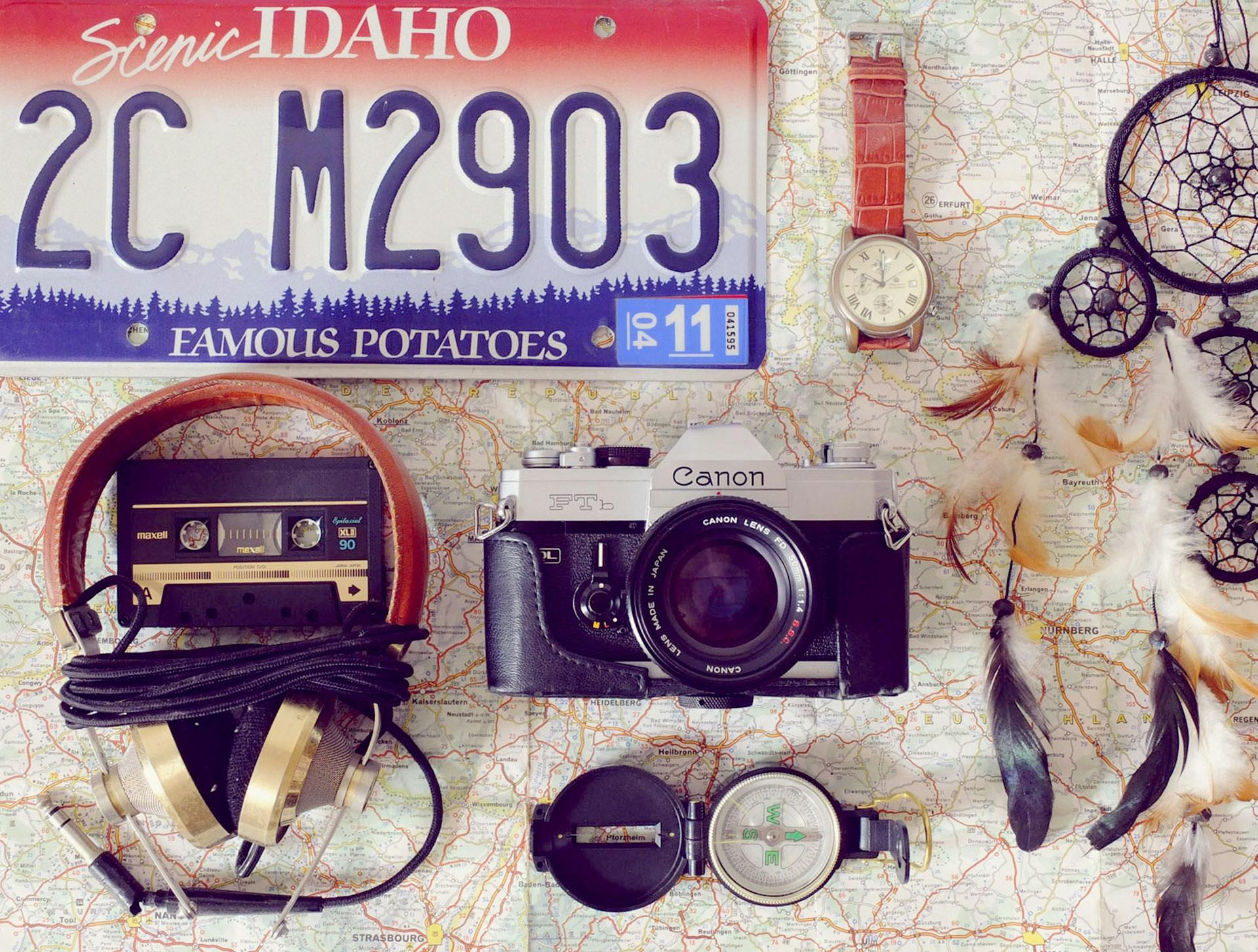 overhead photo of vintage collections