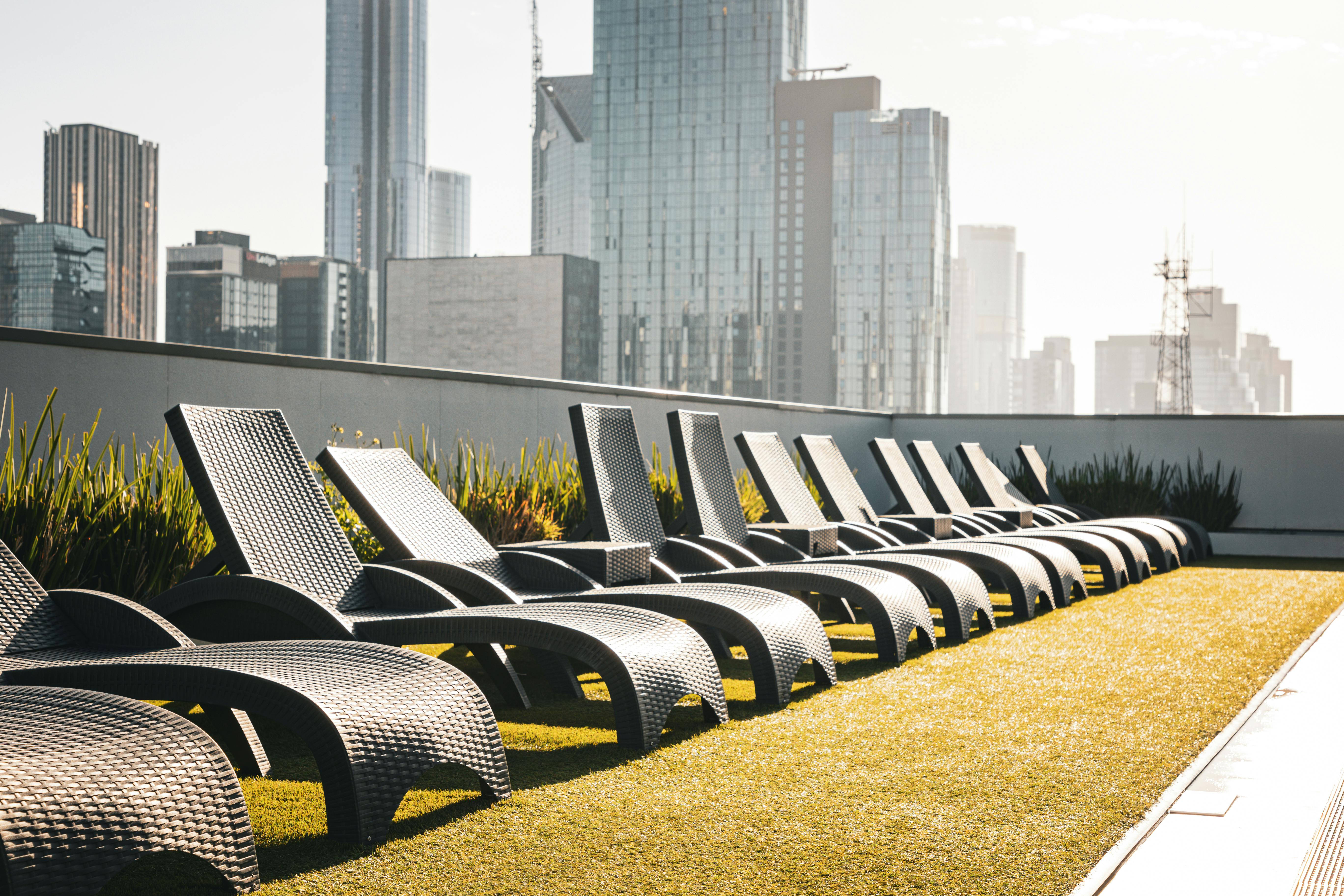 Modern apartment rooftop lounge with skyline views - mpls apartments