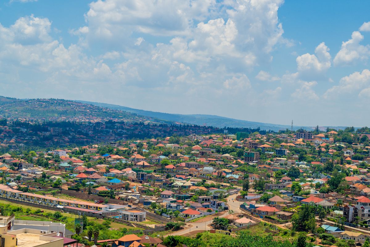 Scenic view over Kigali's rooftops and green hills