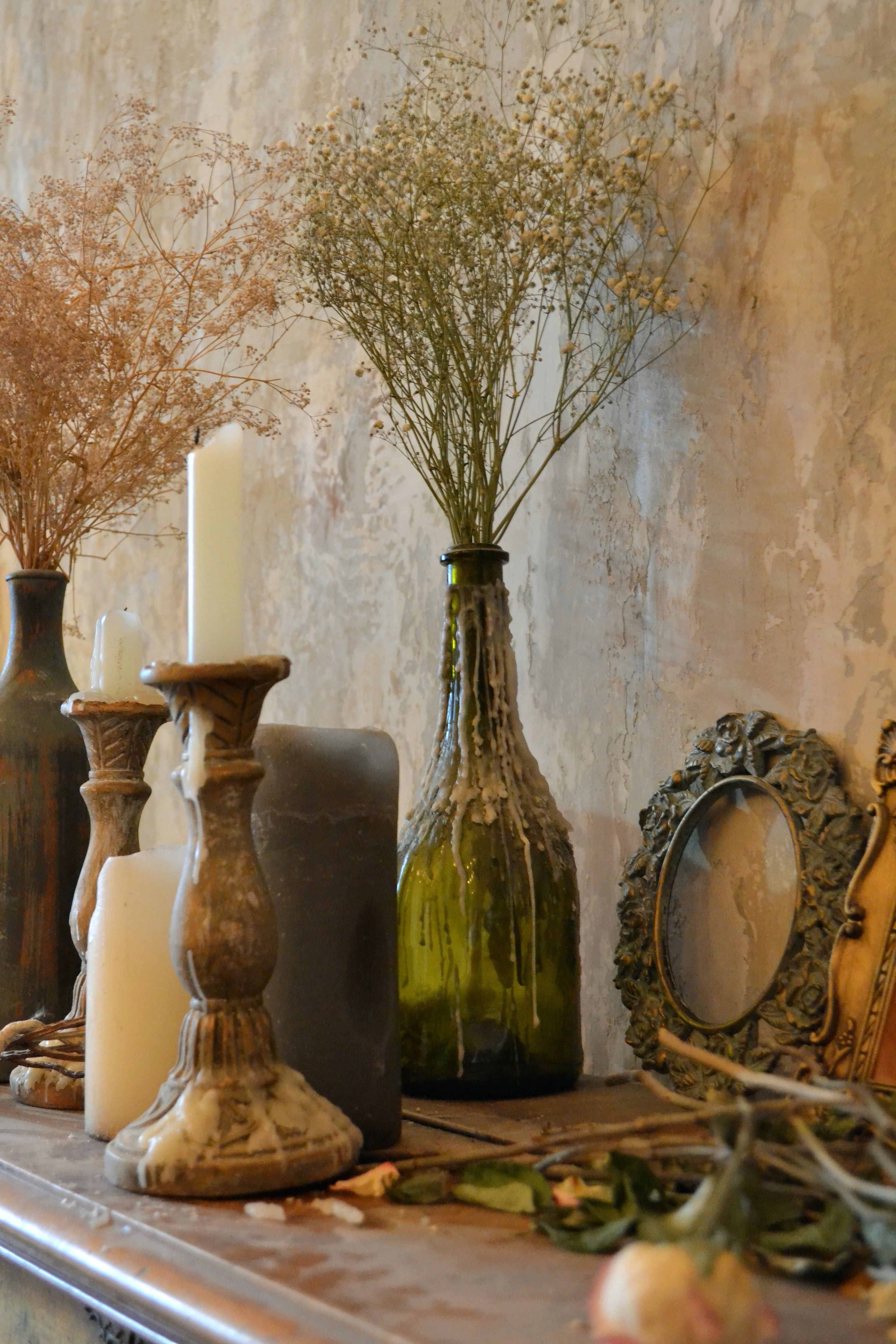 Vintage Still Life with Candles and Dry Flowers · Free Stock Photo