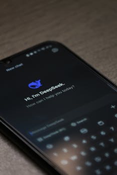 Close-up of smartphone screen showing AI chatbot interface on dark mode with text input.