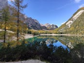 意大利阿尔卑斯山宁静的湖面上，倒映着山脉和树木的惊人倒影