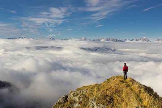 Man Standing on Mountain Against Sky