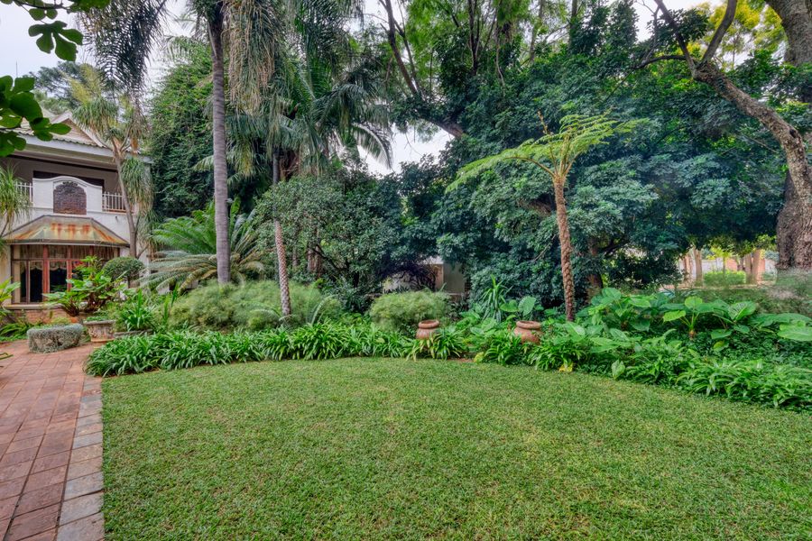 Habitation moderne entourée d'un jardin verdoyant
