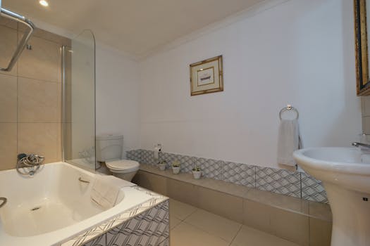 Elegant bathroom interior with modern fixtures and decorative elements, perfect for home design inspiration.