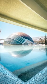 Stunning view of futuristic architecture in Valencia, showcasing unique design and reflections.