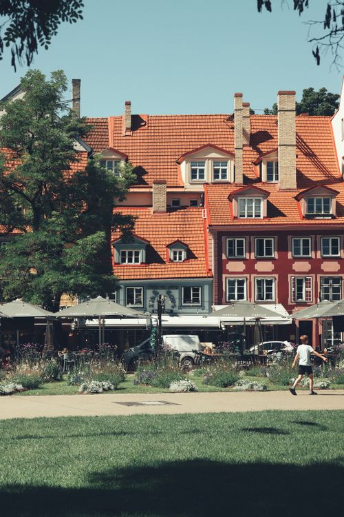 Free Picturesque view of historic buildings in Riga's Old Town, Latvia. Stock Photo