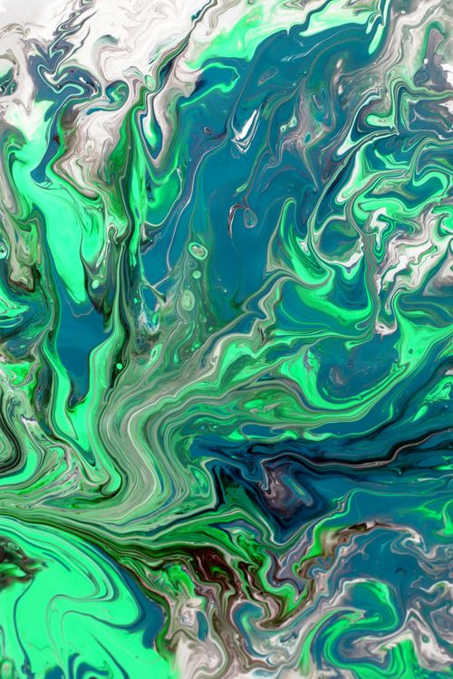 Free Vibrant abstract painting with swirling green and blue colors. Stock Photo