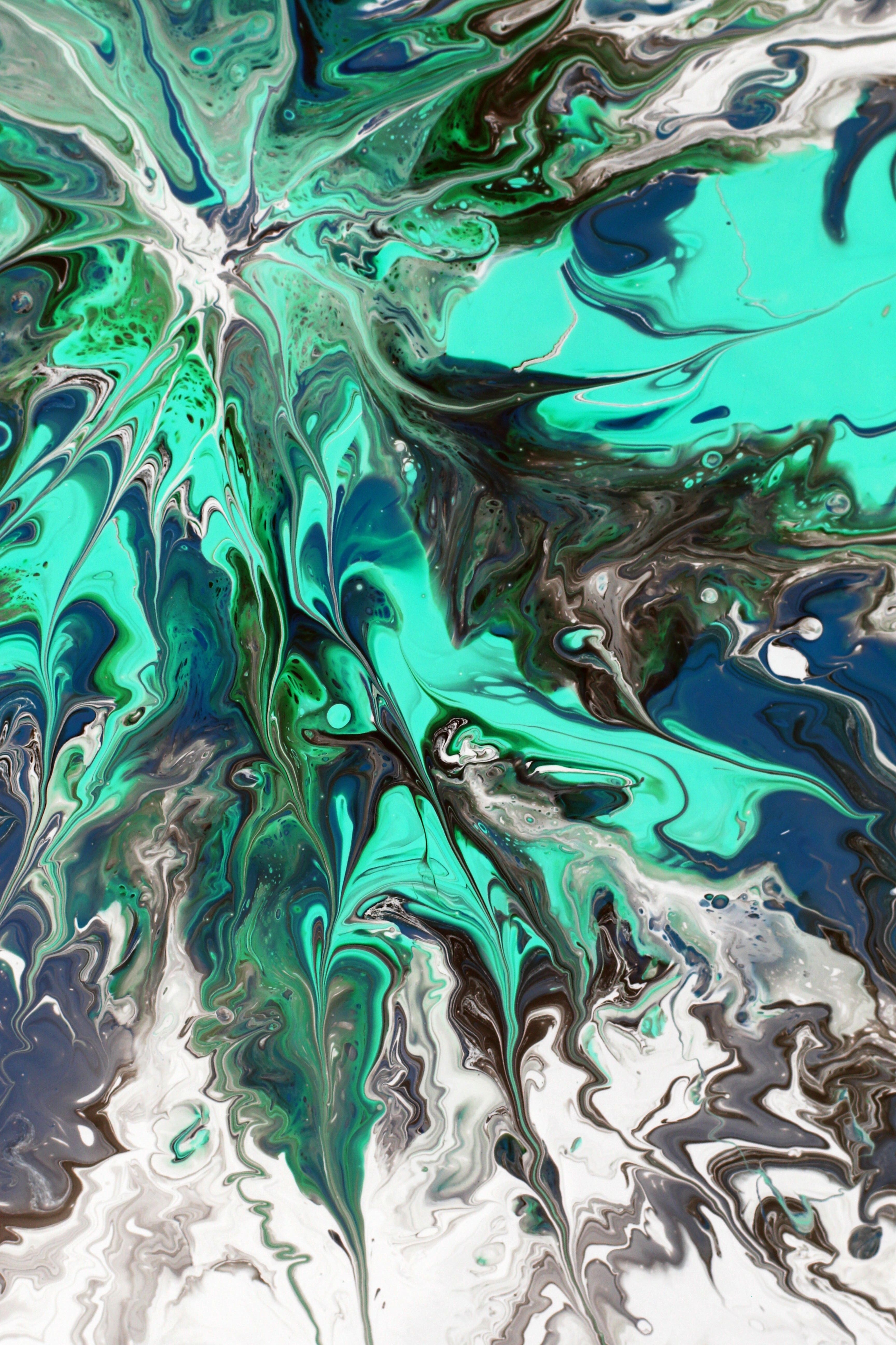 Vibrant Abstract Fluid Art in Green and Blue Hues · Free Stock Photo