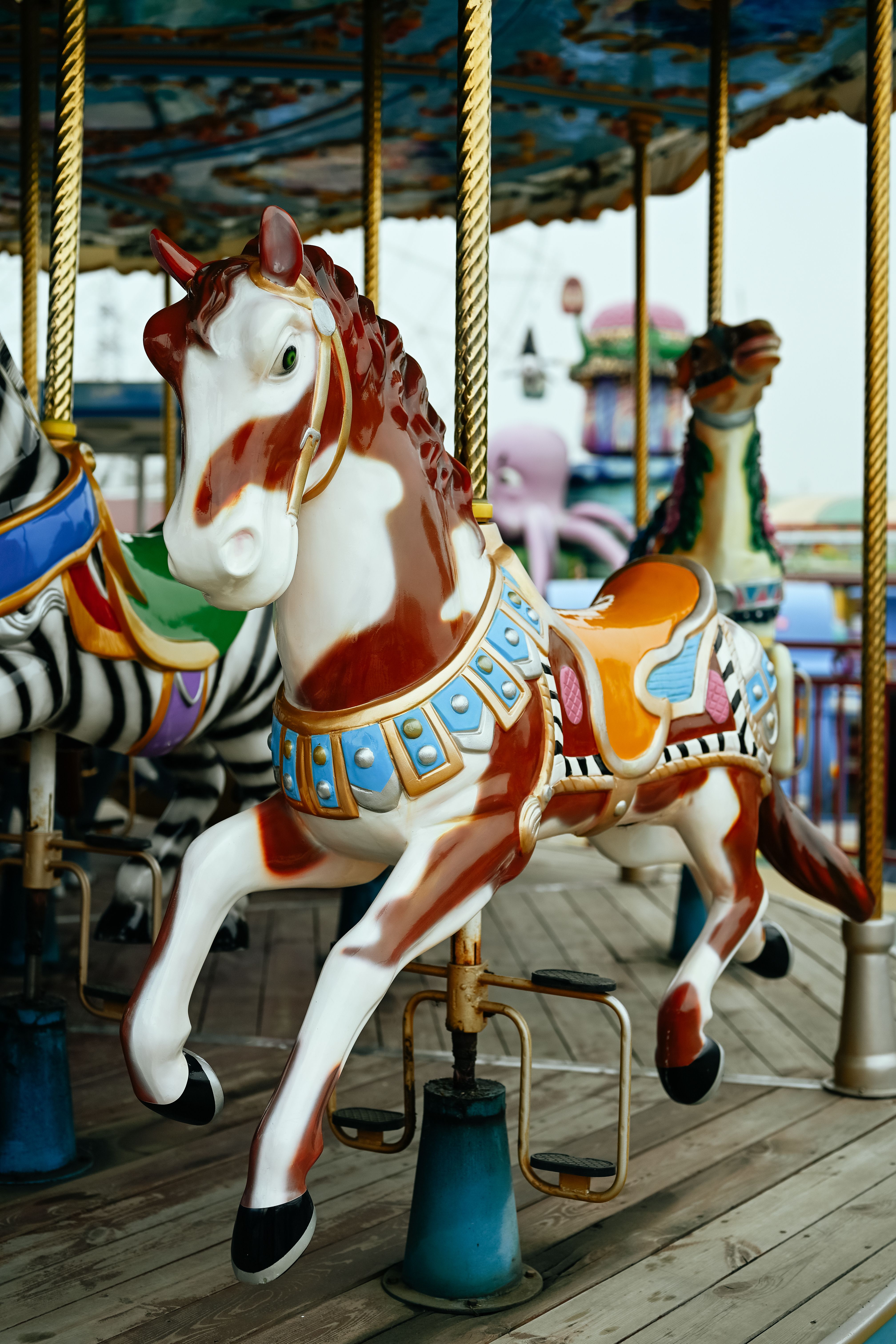 White and Blue Horse Carousel · Free Stock Photo