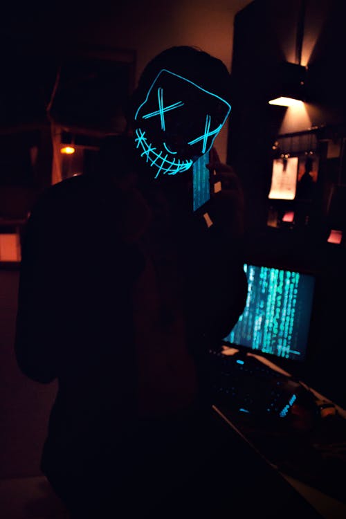 Person Wearing LED Mask