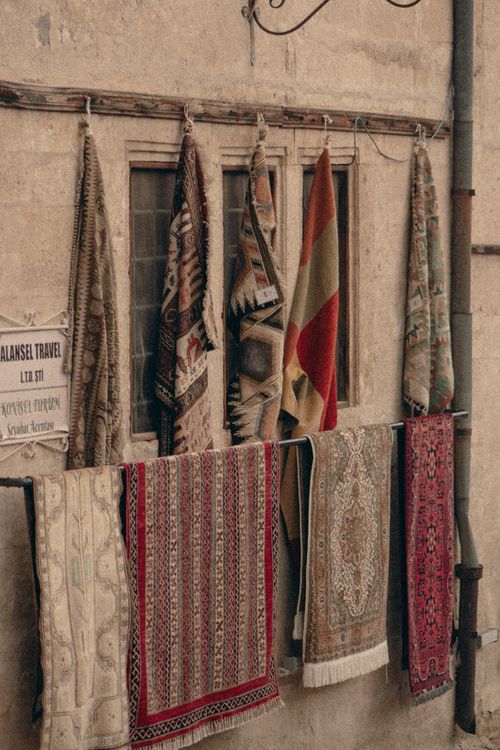 Colorful Traditional Turkish Rugs Display in Nevşehir · Free Stock Photo