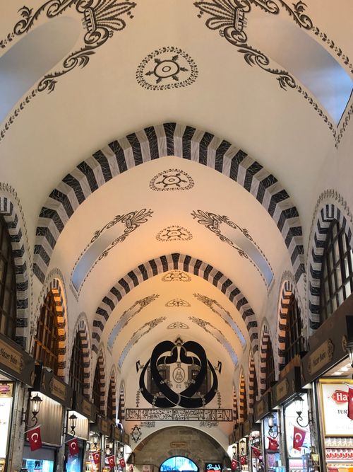 Free Ornate interior ceiling design in Istanbul's historic Grand Bazaar, Turkey. Stock Photo