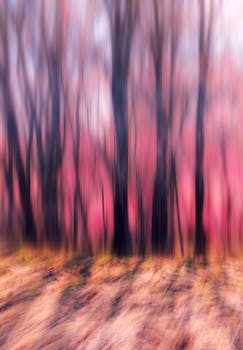 An artistic abstract image of trees in bloom with vibrant colors, creating a dreamy atmosphere.
