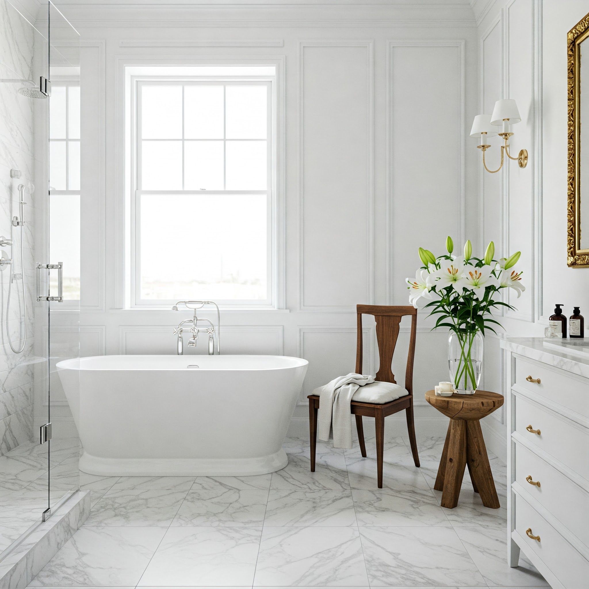 Elegant Minimalist White Bathroom Interior Design · Free Stock Photo