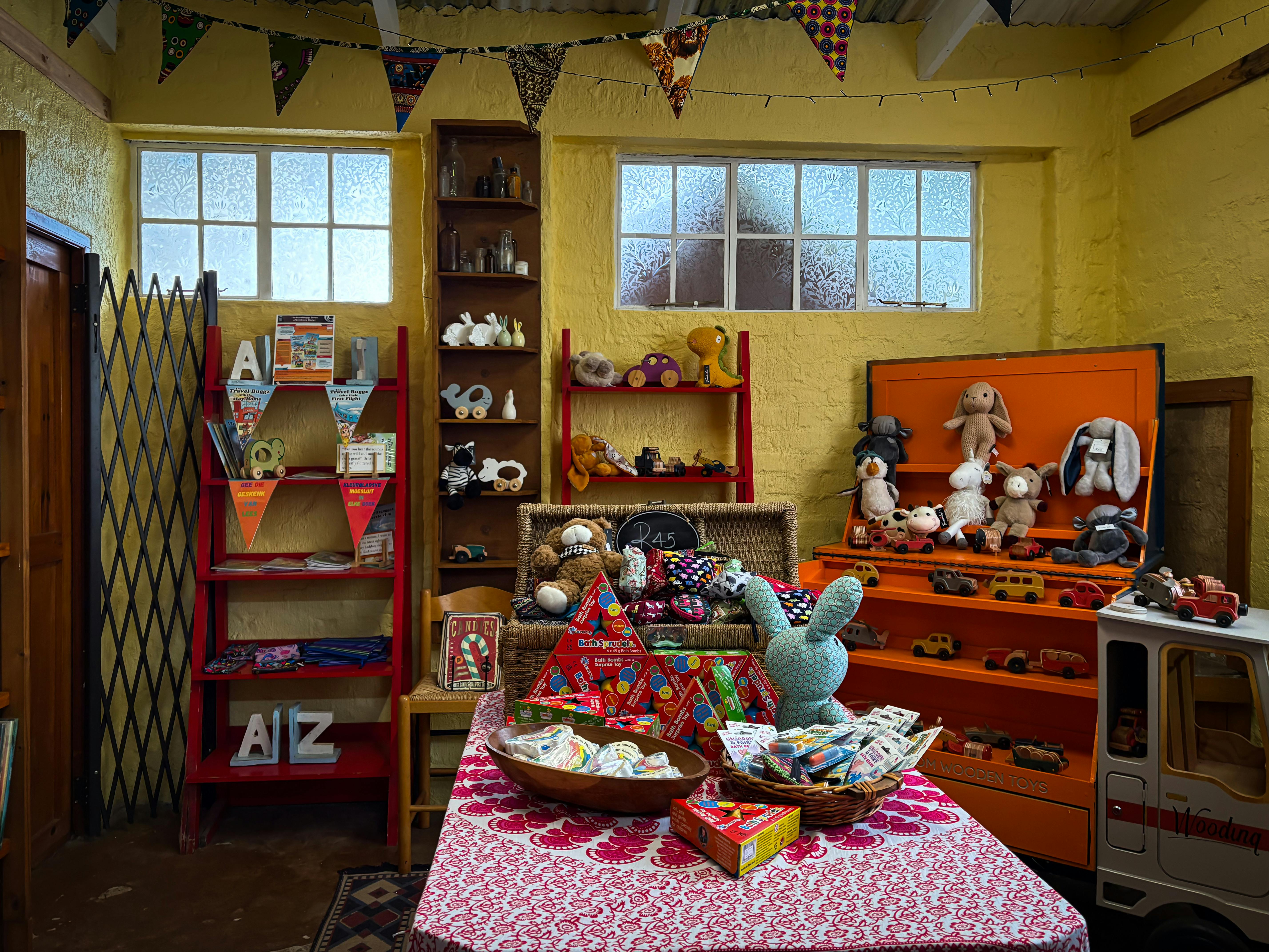 Charming vintage shop displaying a variety of retro toys and classic decor.
