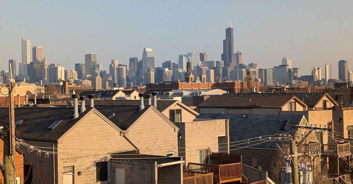 Stunning view of the Chicago skyline from a residential area during daytime.