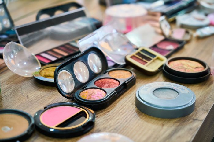 Variety of colourful makeup and cosmetic products