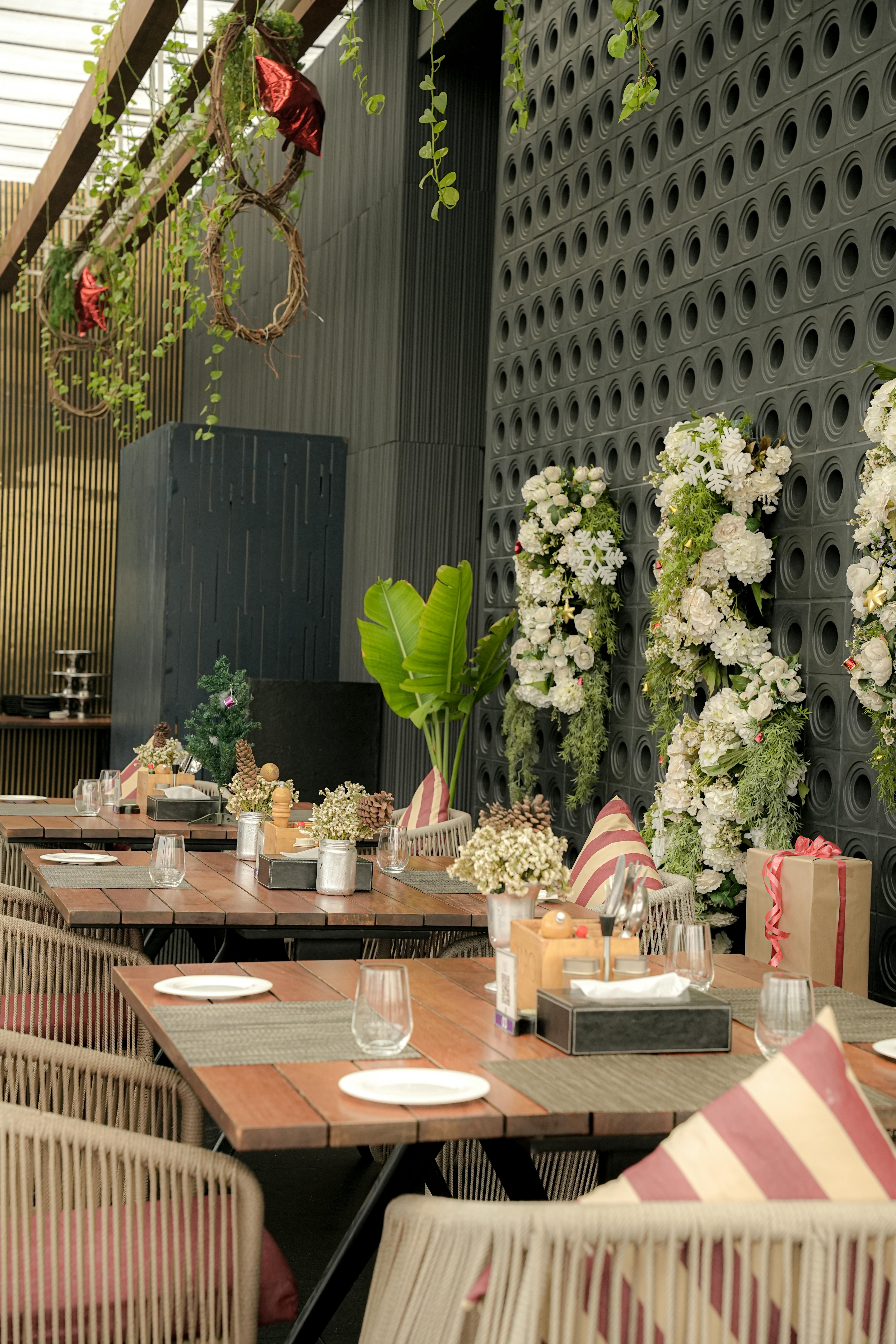 elegant outdoor patio with floral decor