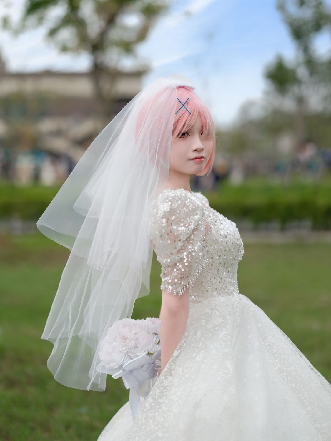 Bride with Pink Hair in Outdoor Wedding Portrait · Free Stock Photo