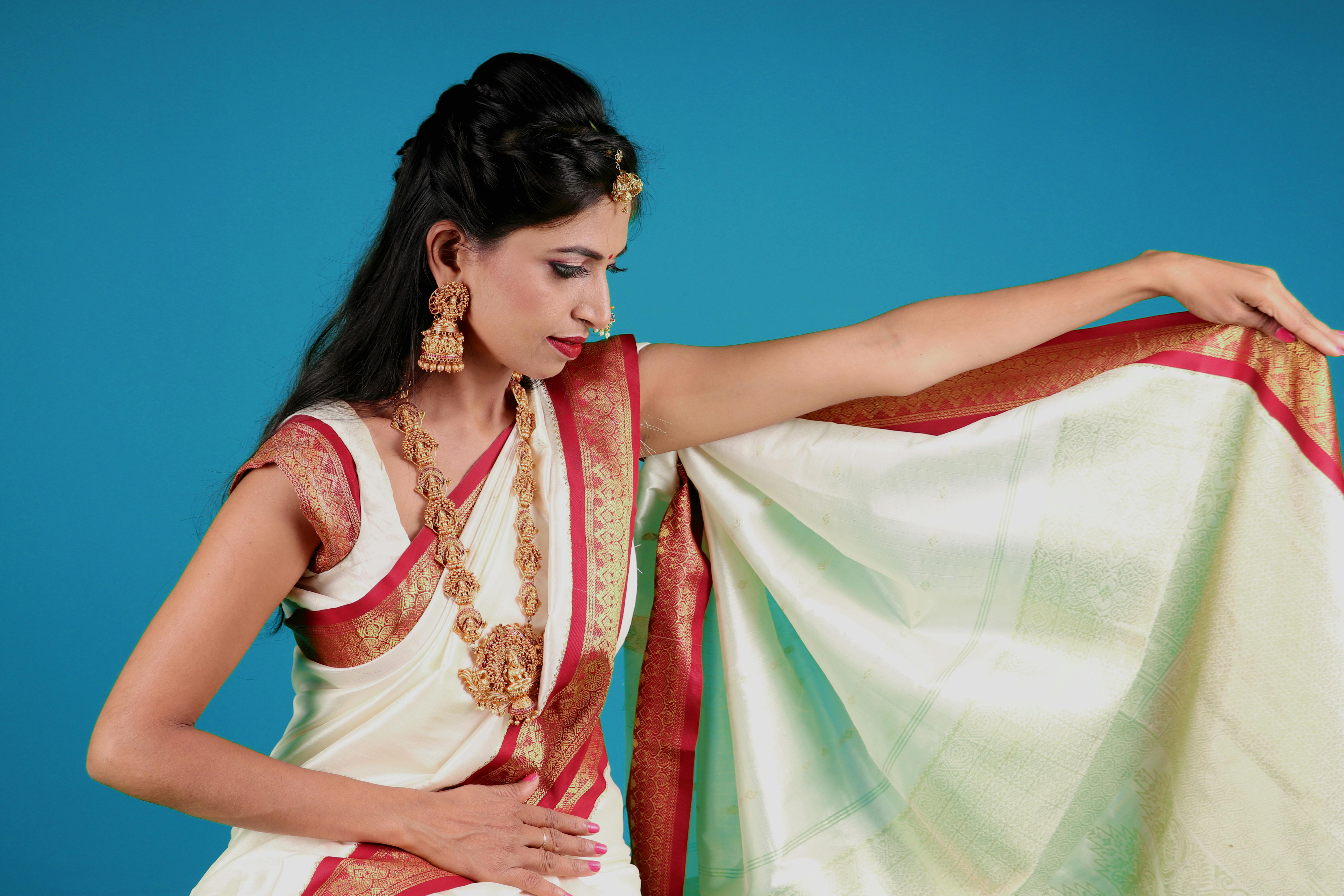 Women's Red and White Sari Dress