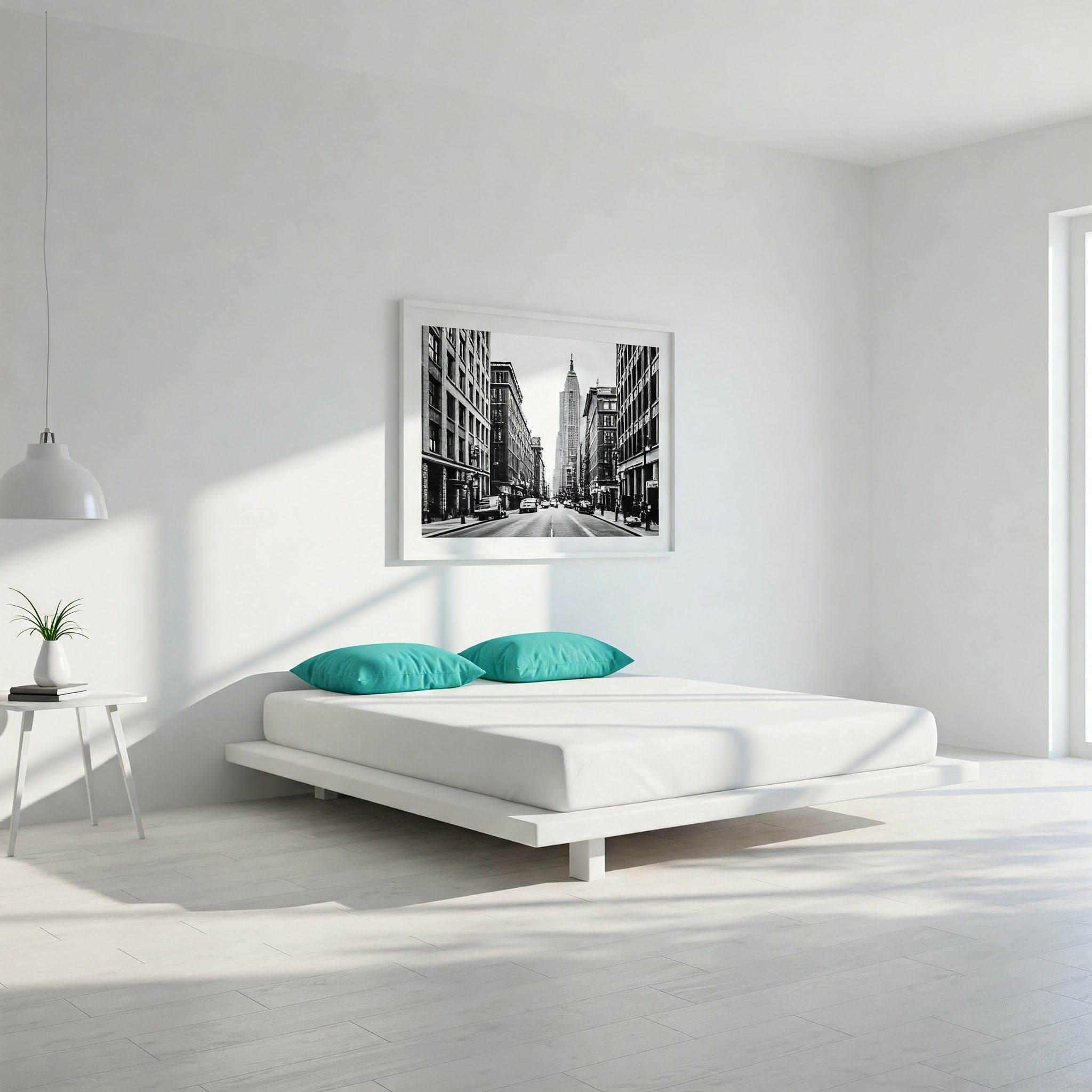 Minimalist White Bedroom with Modern Decor · Free Stock Photo - White Modern Minimalist Bedroom Decor