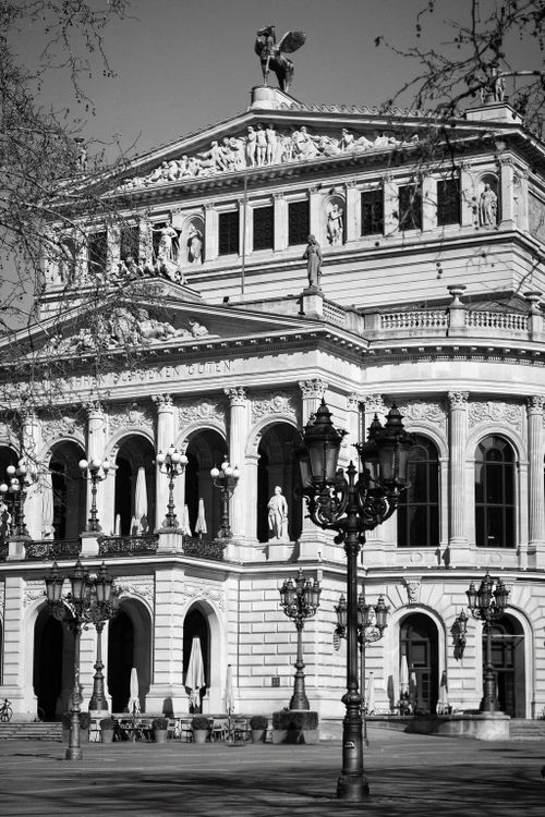 Free Black and white image of a historic opera house with ornate architecture. Stock Photo