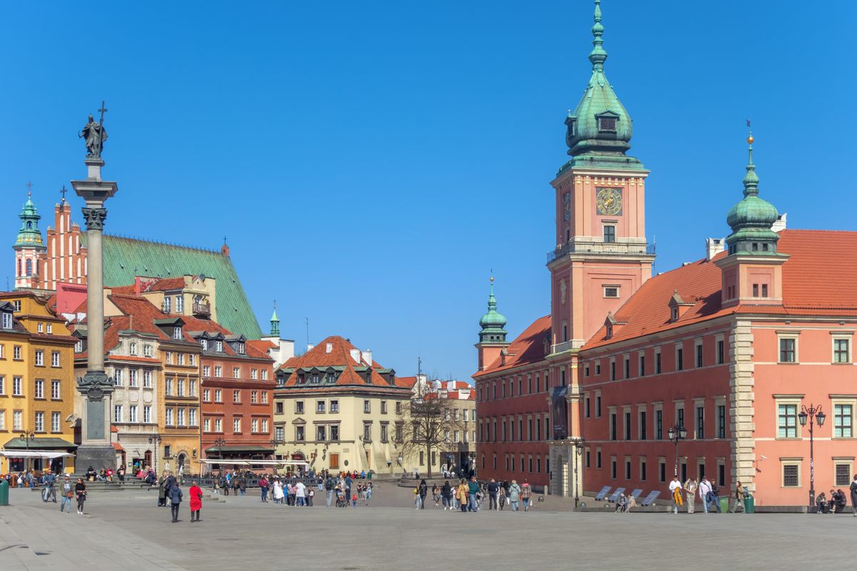Castle Square in Warsaw with the Sigismund Column and the Royal Castle