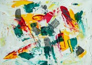 画布上，充满活力的抽象绘画以大胆的色彩和动态的笔触呈现