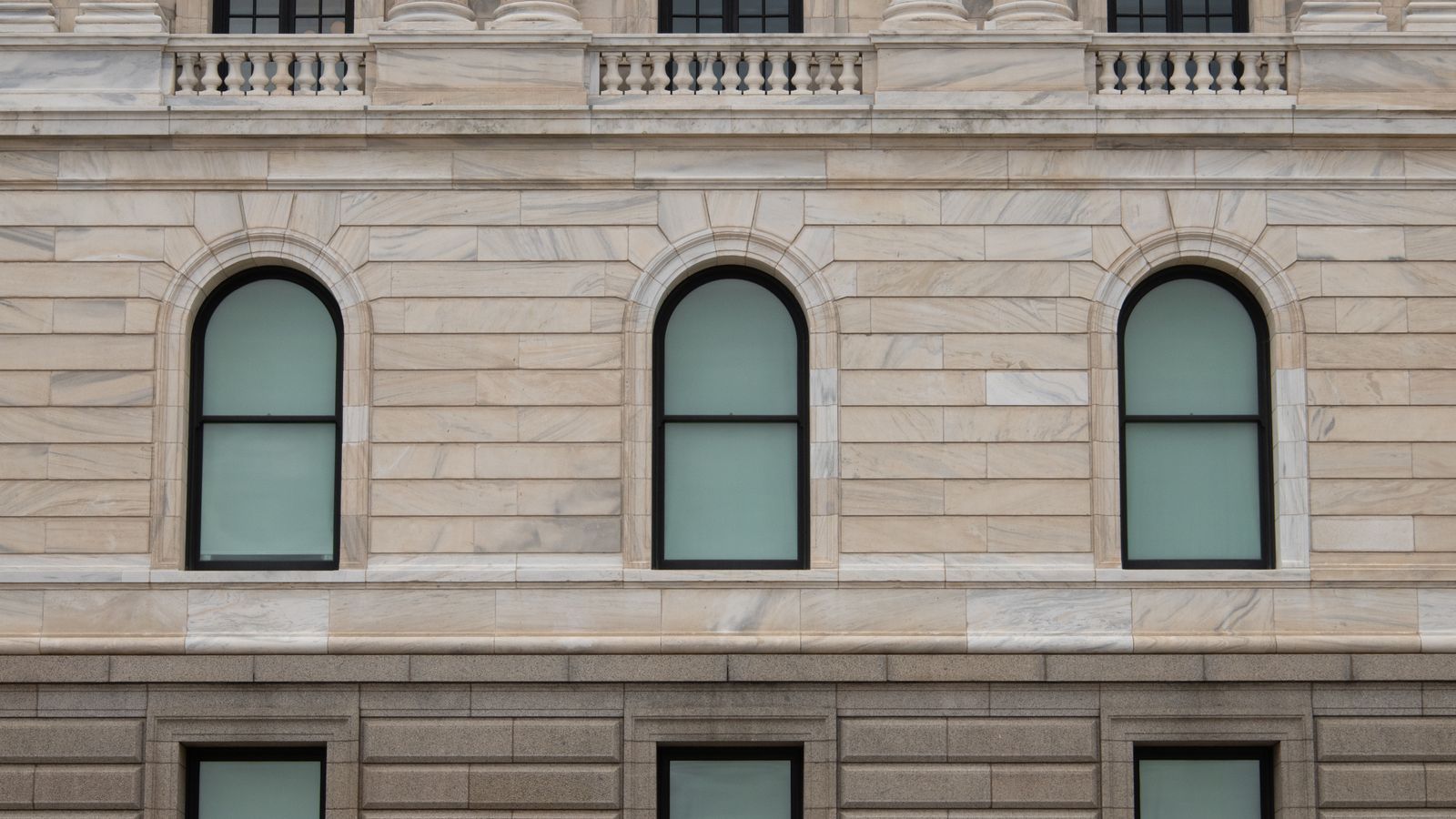 Detailed view of the Minnesota State Capitol's architectural facade in Saint Paul.
