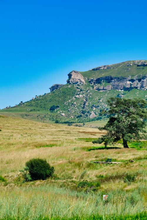 Free Scenic view of Golden Gate Highlands with beautiful rock formations and grasslands on a sunny day. Stock Photo