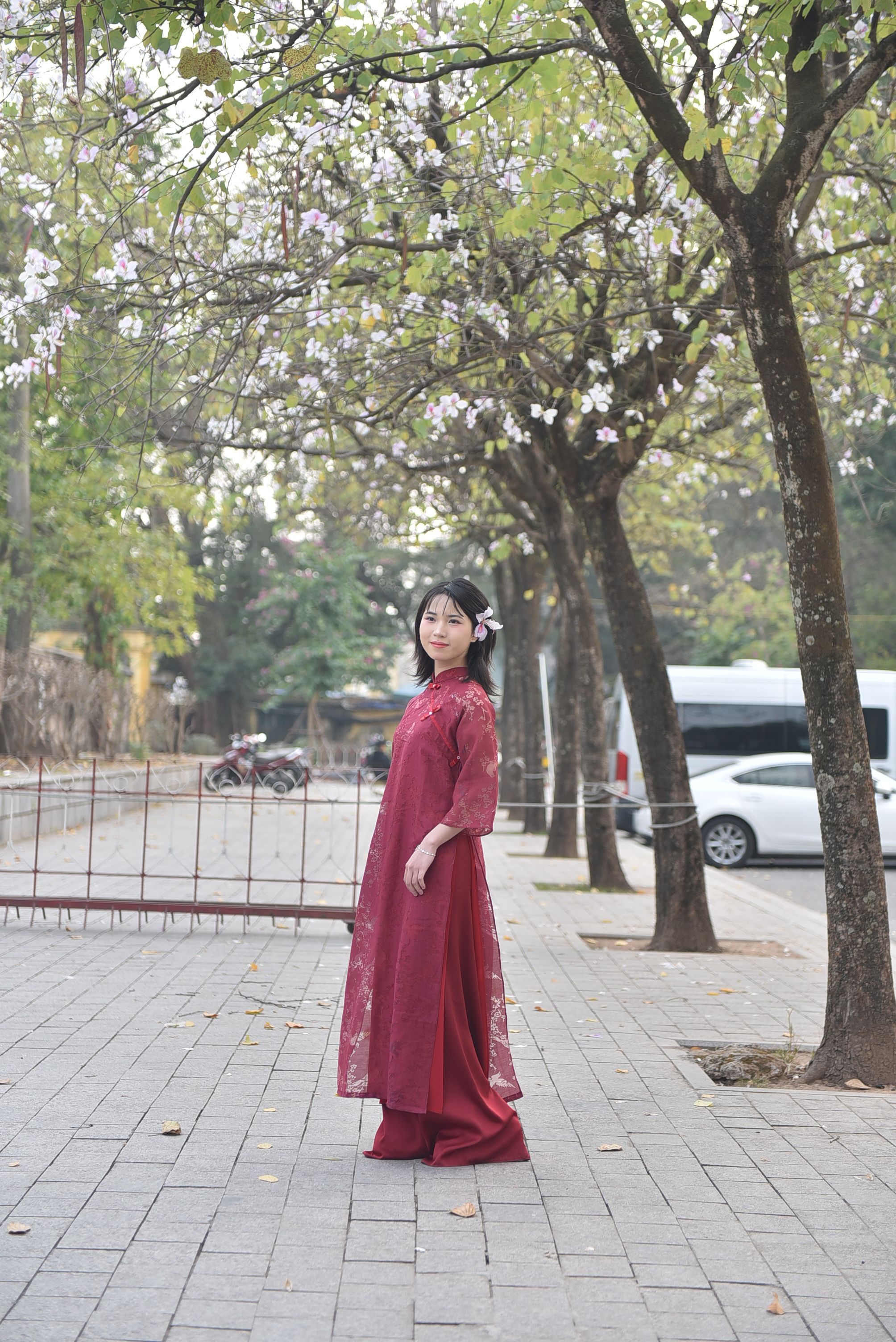 Elegant Woman in Traditional Red Dress Outdoors · Free Stock Photo