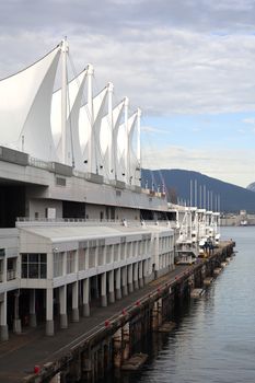 View of Canada Place, an iconic waterfront building in Vancouver, British Columbia.