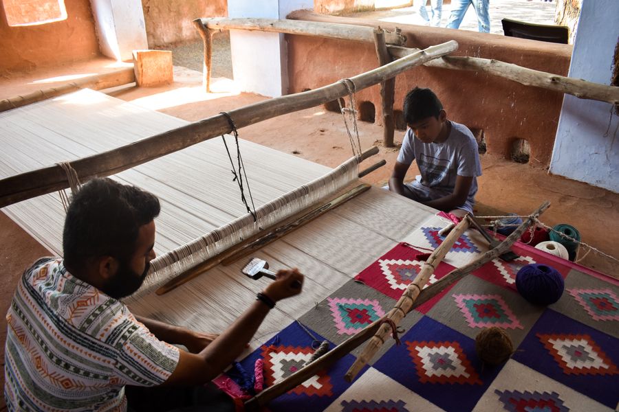 Handloom weaving in a workshop, India