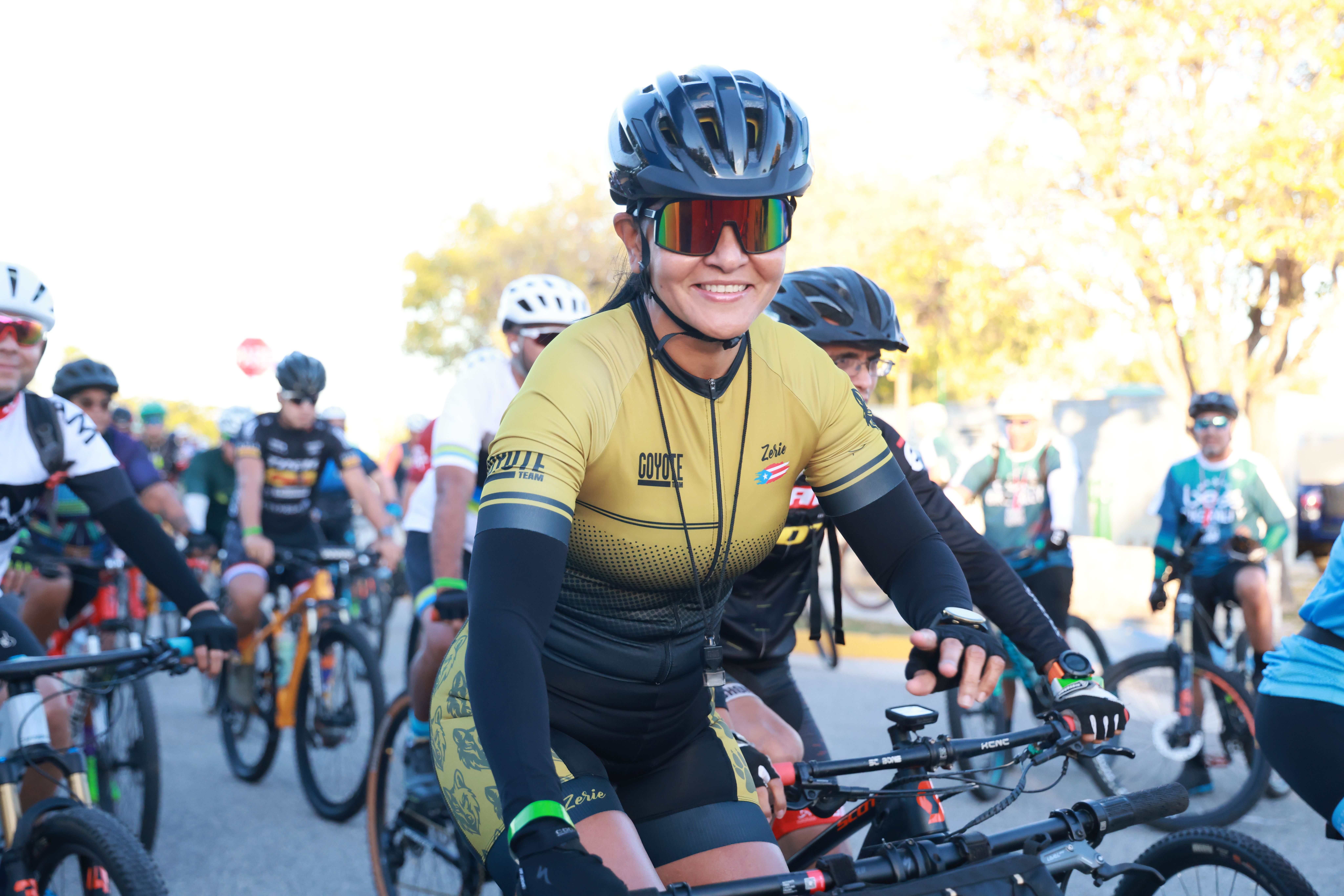 Cyclists gathered at a bike racing event