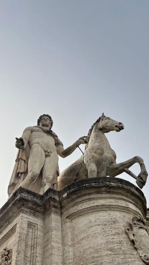 Free Historic statue of Castor and Pollux with horse, located in Rome. Stock Photo