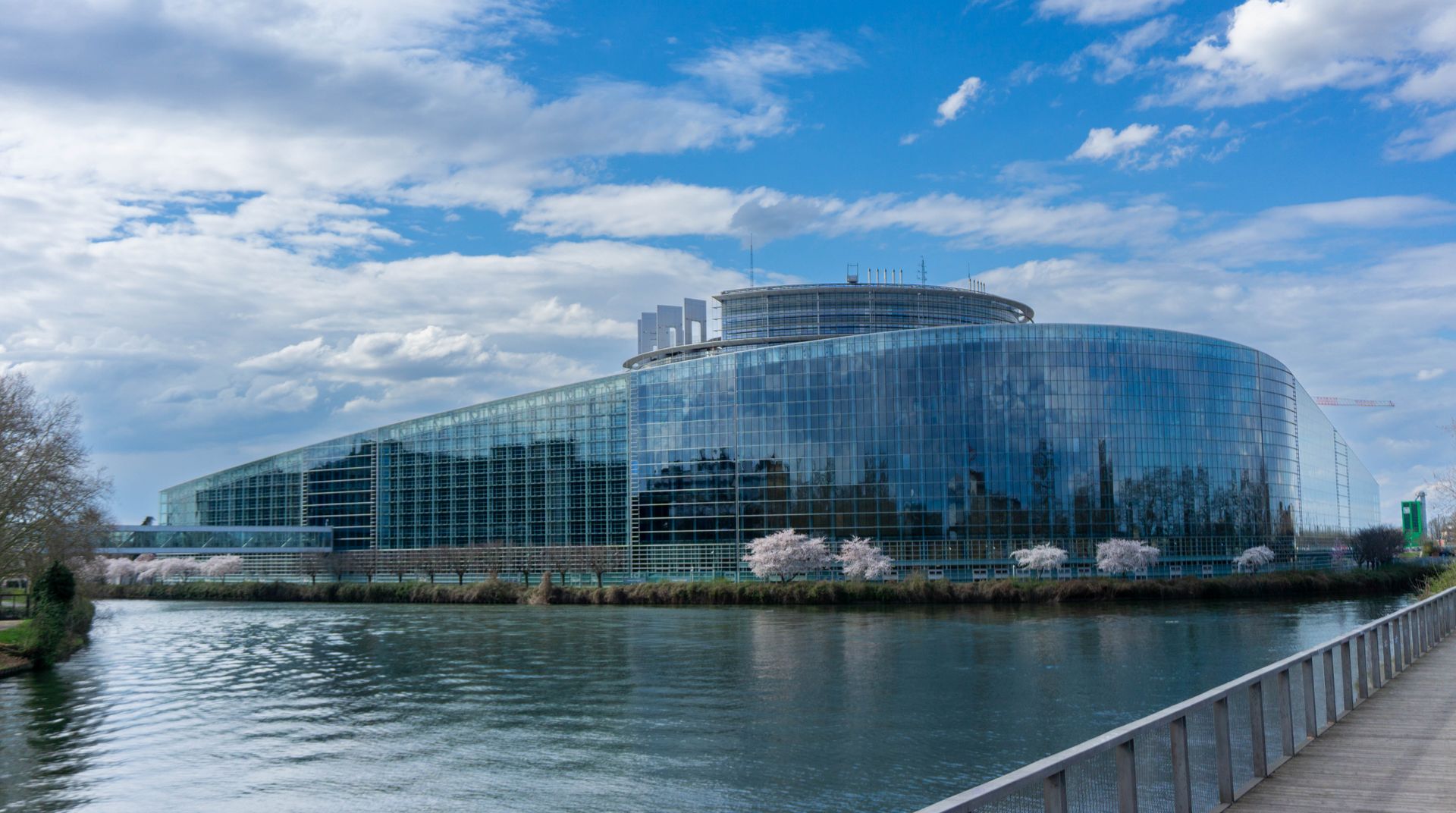 Glass façade of the European Parliament in Strasbourg