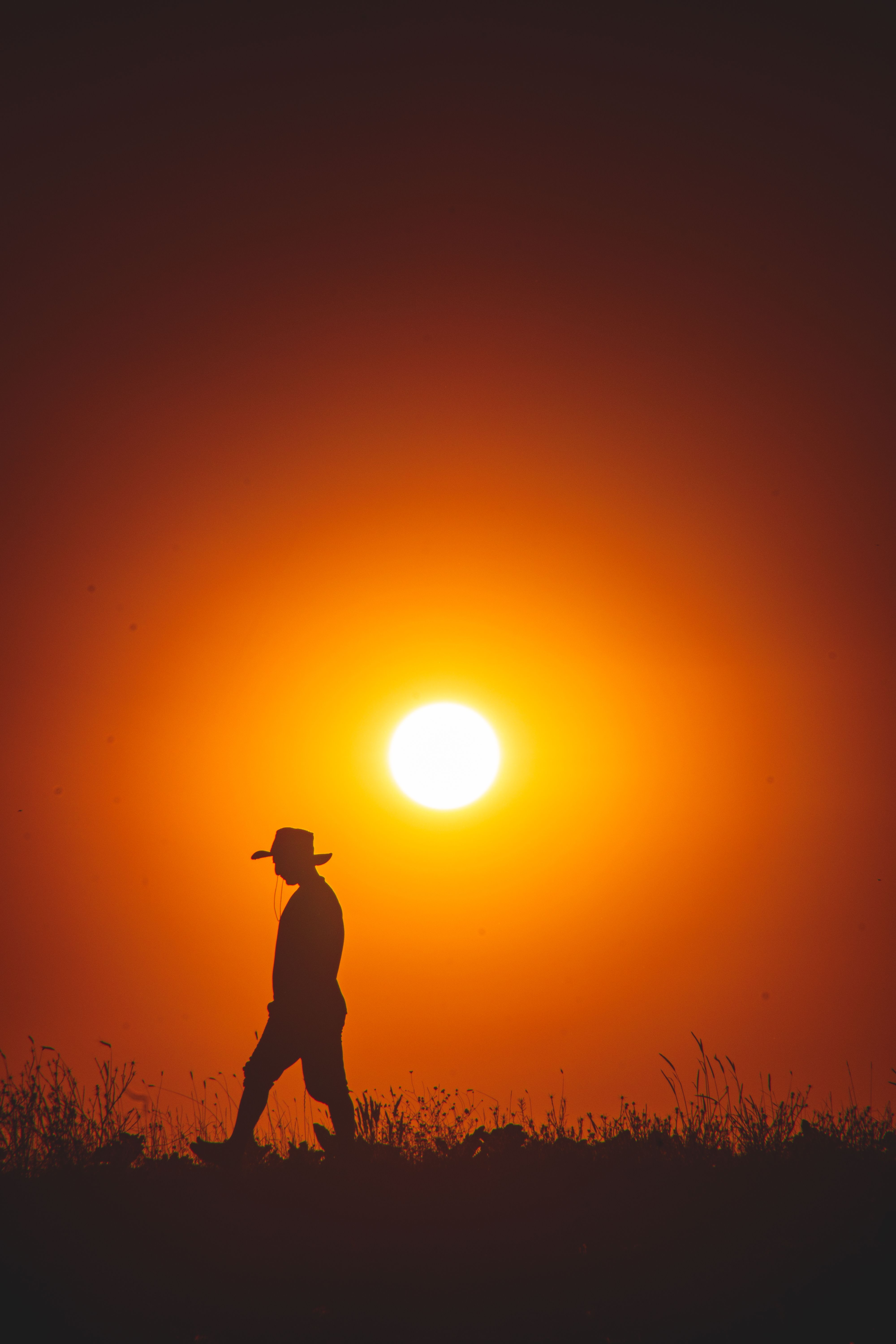 Silhouette of Person Walking at Sunset · Free Stock Photo