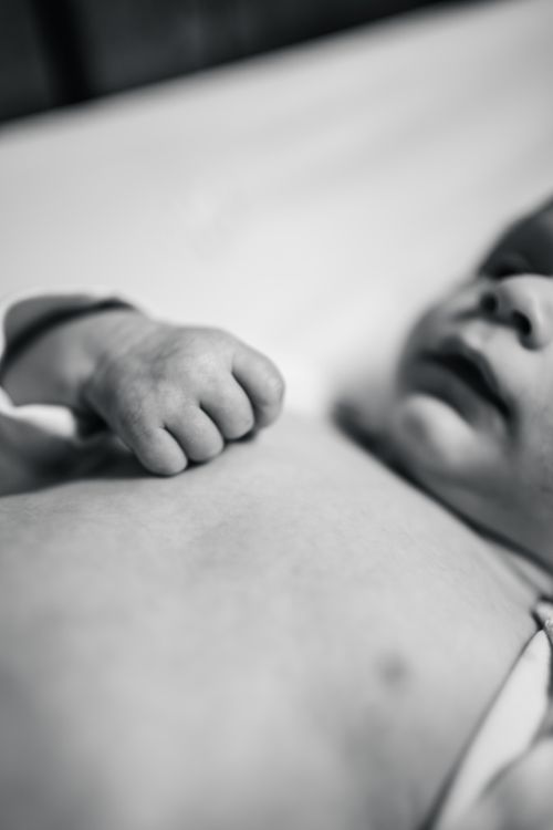 Free Artistic black and white portrait of a baby, showcasing innocence and purity. Stock Photo
