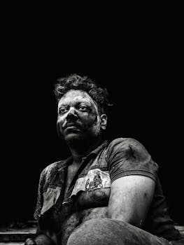 Artistic black and white portrait capturing intense emotions in Kolkata.