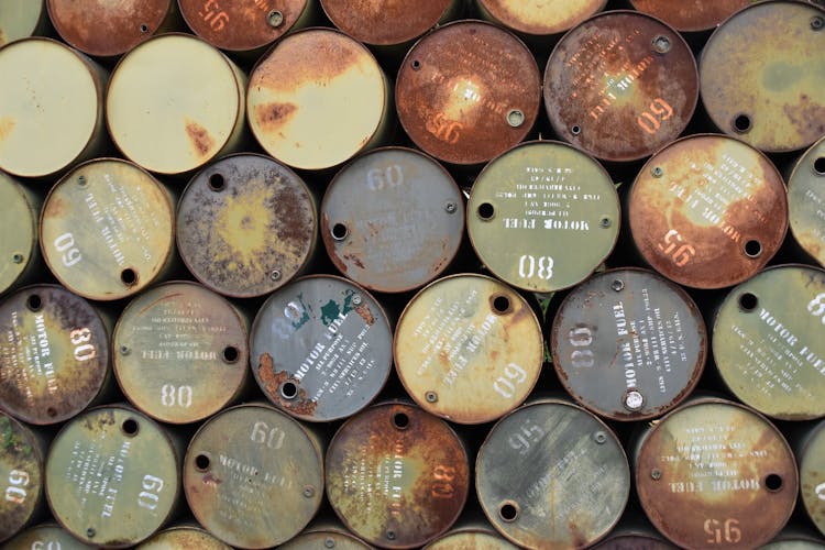 Rusty Oil Barrels Stacked