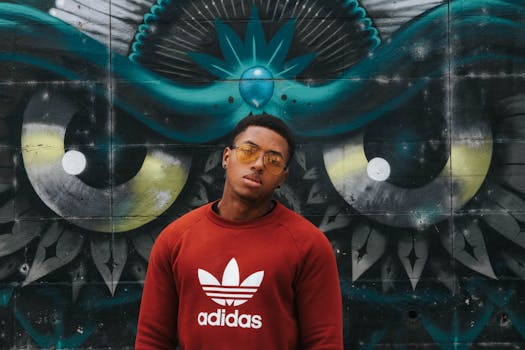 在弗吉尼亚州里士满，一名男子在一幅充满活力的涂鸦前摆姿势拍摄艺术肖像