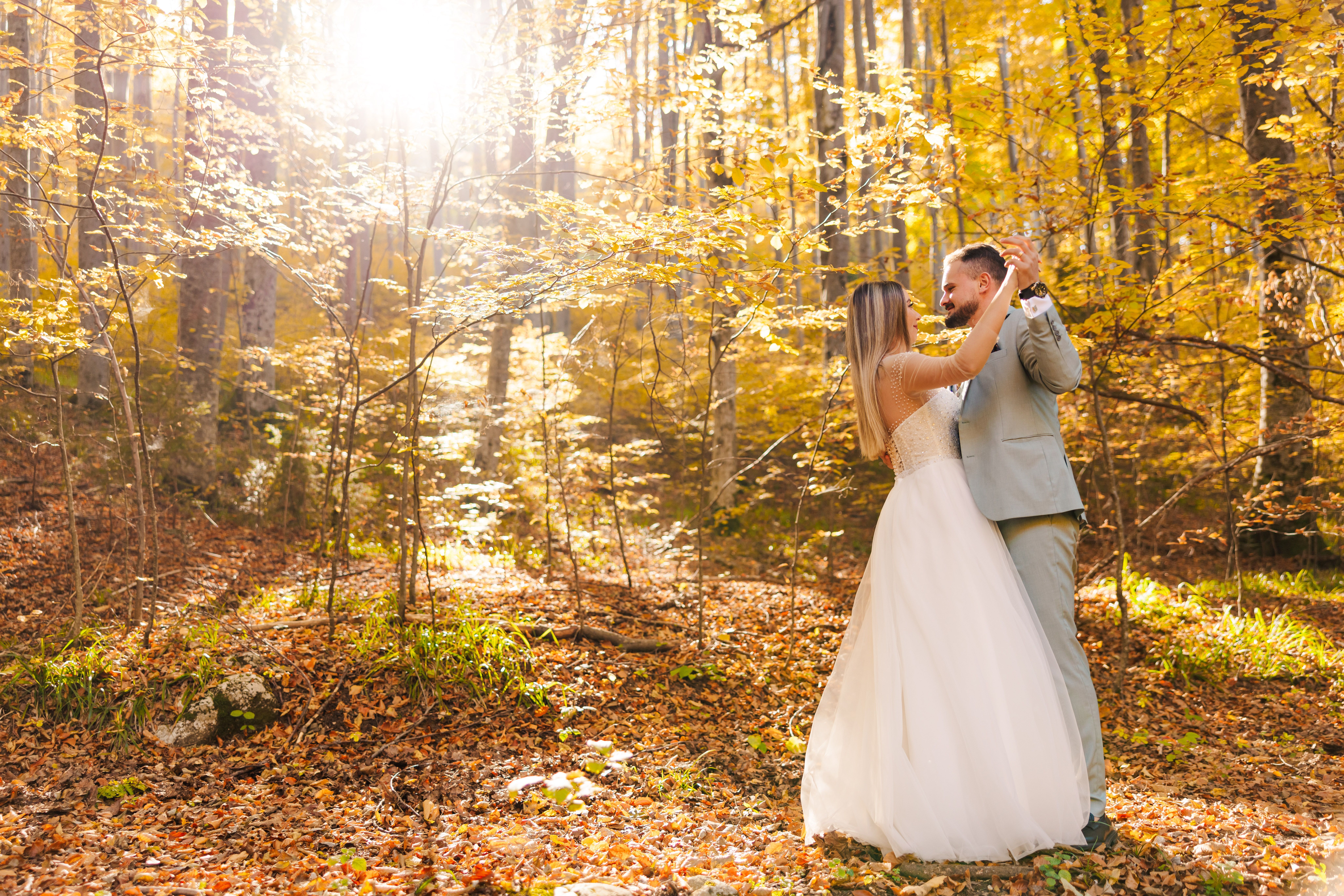 Romantic Wedding Dance in Autumn Forest · Free Stock Photo