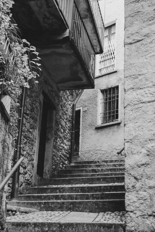 Free Historic stone staircase in medieval architecture of Como, Italy. Stock Photo