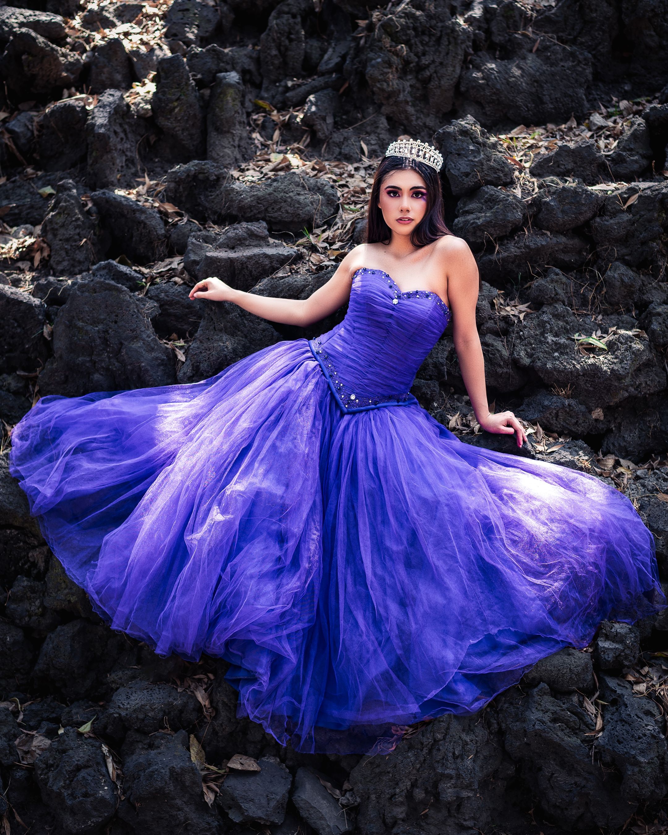 Elegant Woman in Flowing Purple Gown Outdoors · Free Stock Photo