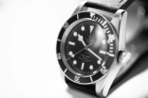 Grayscale Photography of Tudor Analog Watch